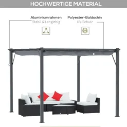 Clearance Pergola/paviljong 3×3×2,23 m, skjutbart tak, aluminium, kolgrå/mörkgrå Valvbågar, Spaljéer, Bersåer & Pergolor