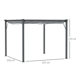 Pergola/paviljong 3×3×2,23 m, skjutbart tak, aluminium, kolgrå/mörkgrå