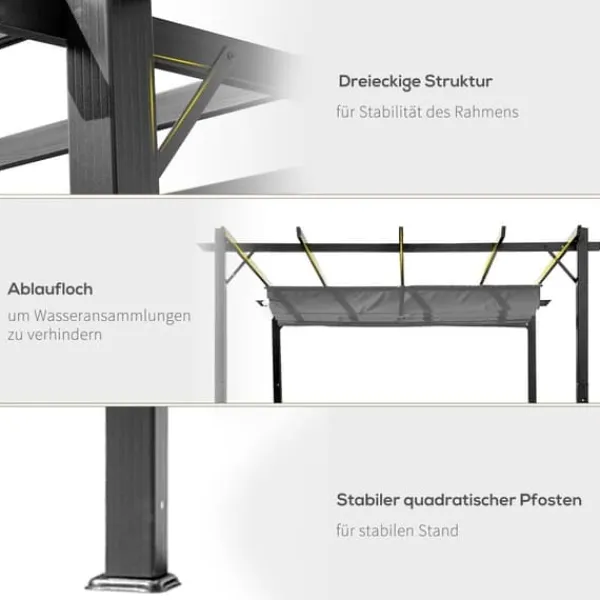 Pergola/paviljong 3×3×2,23 m, skjutbart tak, aluminium, kolgrå/mörkgrå