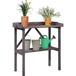 Online Planteringsbord - - 78x38x82,5 cm - Furu - Grå - Trädgårdsmöbel Planteringsbänkar