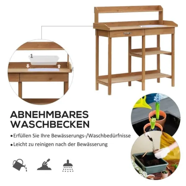Hot Planteringsbord med balja, trä, 112 cm högt – stabilt & väderbeständigt Planteringsbänkar