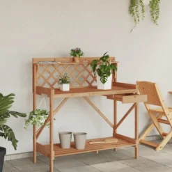 Planteringsbord med spaljé i massivt granträ | Färg: Brun | Storlek: Standard