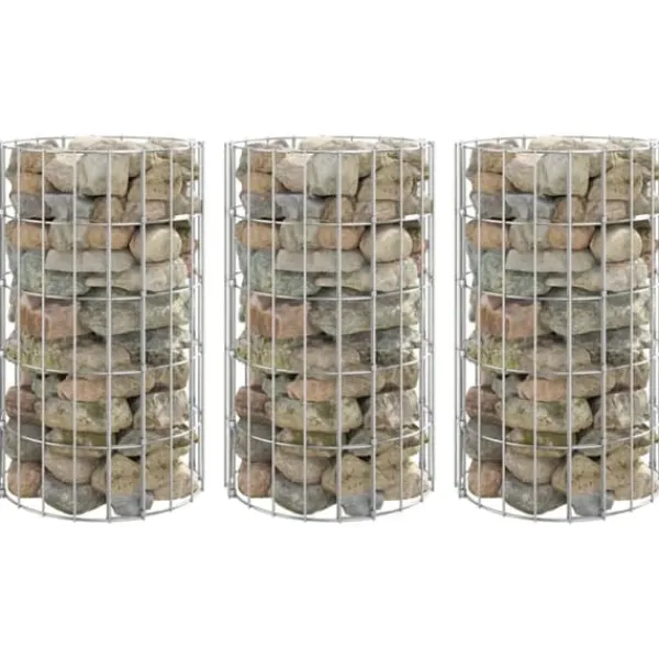 Planteringsgabion 3 st upphöjd rund galvaniserat stål Ø30x50 cm - Gabion - Gabioner - Home & Living
