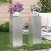Discount Planteringslåda i galvaniserat stål - 2 st utomhus blomsterställ | Storlek: 24x24x75 cm | Färg: Grå Växtställ