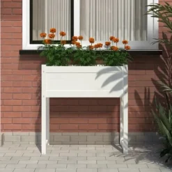 Sale Planteringslåda i massivt furu - Stabil och dekorativ | Färg: Vit | Storlek: 78x40x81 cm Planteringsbänkar