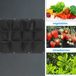 Clearance Planteringspåse Trädgård Balkong Vägg Vertikal Blomväxter Hängande Planter Svart Färg 12 Fickor Krukor & Växtbehållare