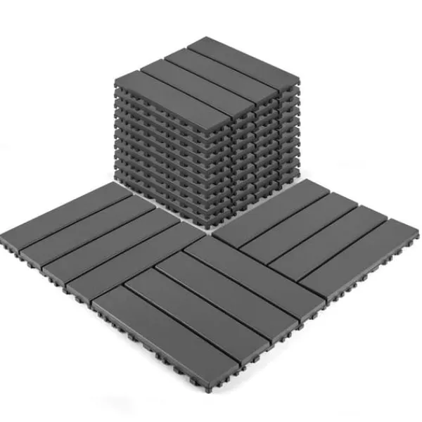 Plastdeckplattor, 44 st, 12"x12" kvadratiska vattentåliga utomhusplattor, för poolside, balkong och trädgård, mörkgrå