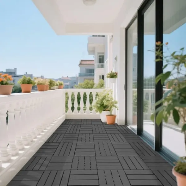Plastdeckplattor, 44 st, 12"x12" kvadratiska vattentåliga utomhusplattor, för poolside, balkong och trädgård, mörkgrå