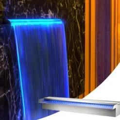 Clearance Poolfontän, Vattenfall med LED-ljusramp, 60x11.5x8 cm, Silver, Rostfritt stål Fontäner & Dammar