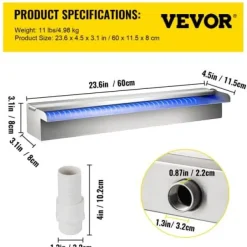 Clearance Poolfontän, Vattenfall med LED-ljusramp, 60x11.5x8 cm, Silver, Rostfritt stål Fontäner & Dammar