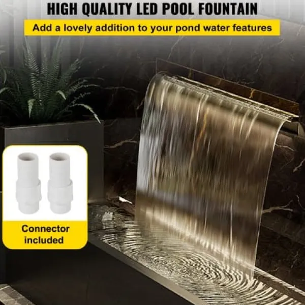 Clearance Poolfontän, Vattenfall med LED-ljusramp, 60x11.5x8 cm, Silver, Rostfritt stål Fontäner & Dammar