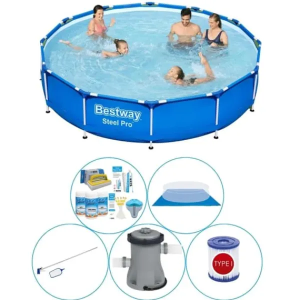 Bestway Poolpaket - 6-delat - Steel Pro Rund 366x76 cm