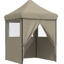Pop-Up hopfällbart partytält med 4 sidoväggar | Färg: Taupe | Storlek: Rymlig för event