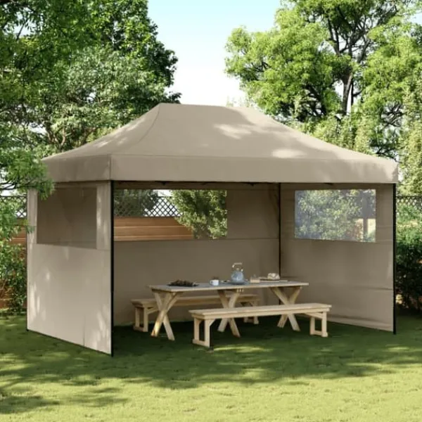 Outlet Pop-Up hopfällbart partytält med 3 sidoväggar - Utomhustält | Färg: Taupe | Storlek: Standard Tält & Lusthus