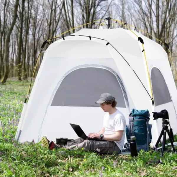 Pop-up kupoltält 4 pers, lätt & stabilt, UV50+, krokar, dörr/fönster, 1000 mm vattenpelare
