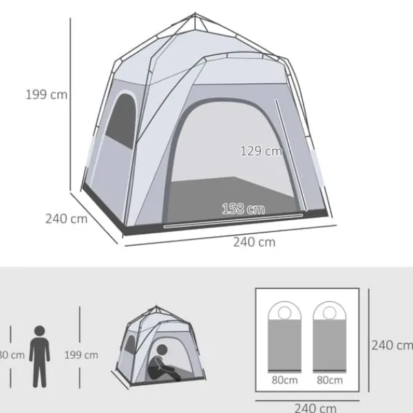 Pop-up kupoltält 4 pers, lätt & stabilt, UV50+, krokar, dörr/fönster, 1000 mm vattenpelare