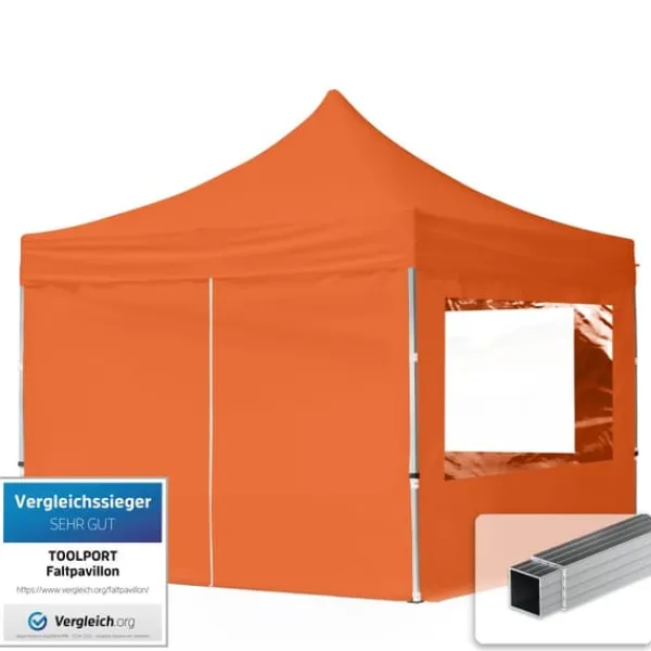 Discount pop-up tält snabbtält 3x3 m - 4 sidodelar hopfällbart tält aluminium paviljong (certifierad) party lusthus orange tak Tält & Lusthus