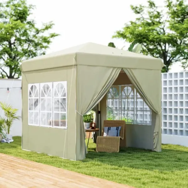 Pop-up-paviljong, 248x248x270 cm, krämfärgad