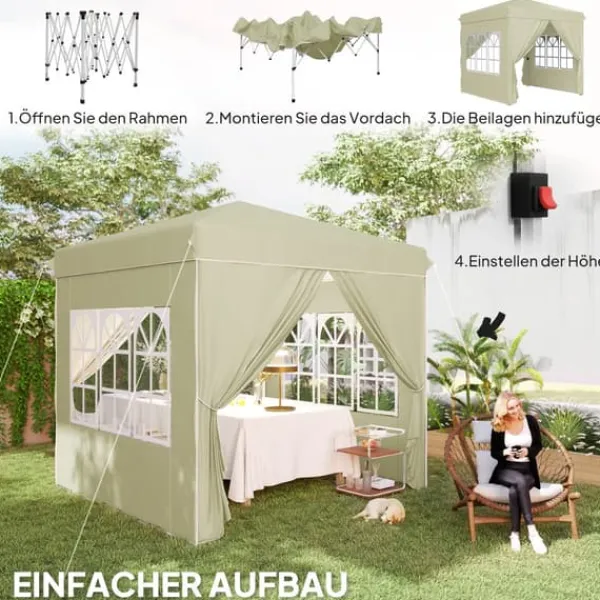 Pop-up-paviljong, 248x248x270 cm, krämfärgad