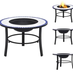 Hot Öppna spisar - Living Eldfat med mosaik blå och vit 68cm keramik Öppna Spisar