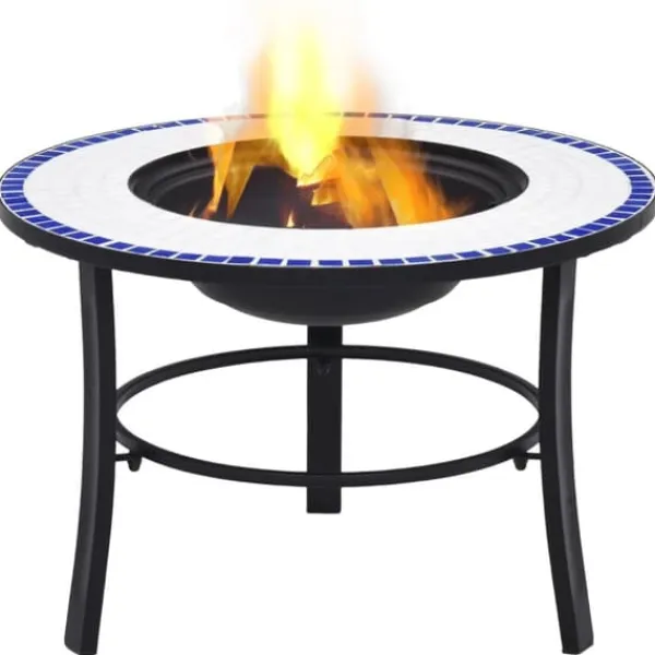 Hot Öppna spisar - Living Eldfat med mosaik blå och vit 68cm keramik Öppna Spisar