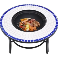 Hot Öppna spisar - Living Eldfat med mosaik blå och vit 68cm keramik Öppna Spisar