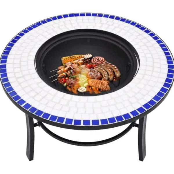 Hot Öppna spisar - Living Eldfat med mosaik blå och vit 68cm keramik Öppna Spisar