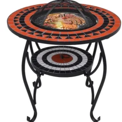 Best Öppna spisar - Living Eldfat med mosaikbord terrakotta och vit 68 cm keramik Öppna Spisar