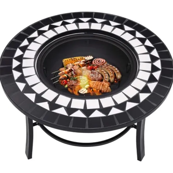 Sale Öppna spisar - Living Eldfat med mosaik svart och vit 68cm keramik Öppna Spisar