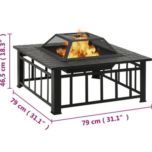 Öppna spisar - Living Eldstad med eldgaffel 79x79x46,5 cm XXL stål