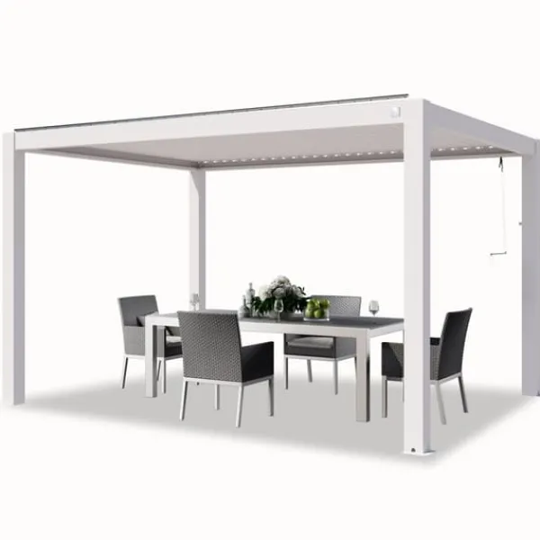 Hot PRIMEYARD Pergola 3x4 m vita stolpar av aluminium med lamelltak av aluminium terrasstak Valvbågar, Spaljéer, Bersåer & Pergolor