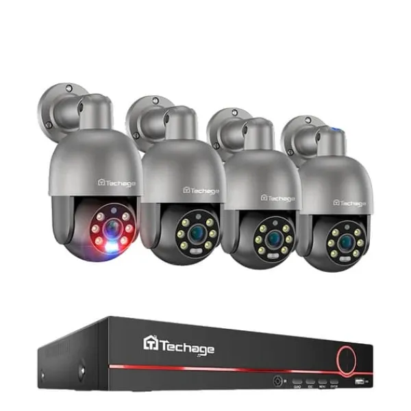 PTZ Säkerhetskamerasystem, AI-människodetektering, tvåvägsljud,8CH NVR 4st Kamera 8MP, 3T (utomhussport)