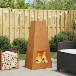 Pyramidformad eldstad i väderbeständigt stål - Perfekt för utomhusbruk | Storlek: 50x35x100 cm