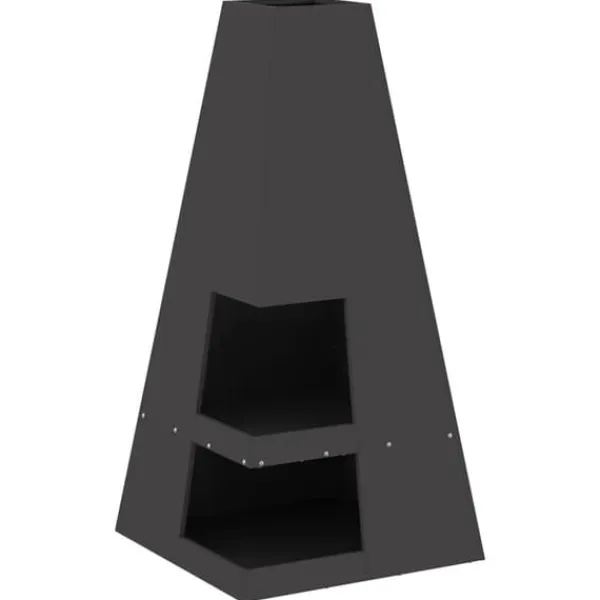 Pyramidformad vedeldad eldplats med vedförvaring - Rostbeständig stål | Färg: Svart | Storlek: 50x50x100 cm