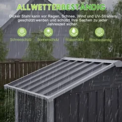 Redskapsbod i metall 154×83×180 cm med ventilationshål, inkl. metallfundament, låsbar dörr, vädertålig – grå Skjul, Garage & Carports