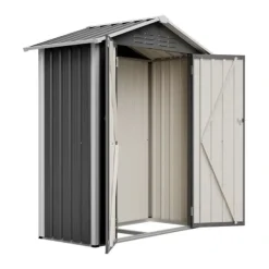 Redskapsbod i metall 154×83×180 cm med ventilationshål, inkl. metallfundament, låsbar dörr, vädertålig – grå Skjul, Garage & Carports