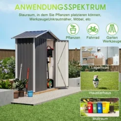 Redskapsbod i metall 154×83×180 cm med ventilationshål, inkl. metallfundament, låsbar dörr, vädertålig – grå Skjul, Garage & Carports