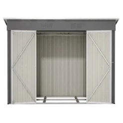 Redskapsbod i metall 8×4 ft (ca 244×122 cm), grå – vädertålig, inkl. metallfundament (utan golv) för trädgård/terrass