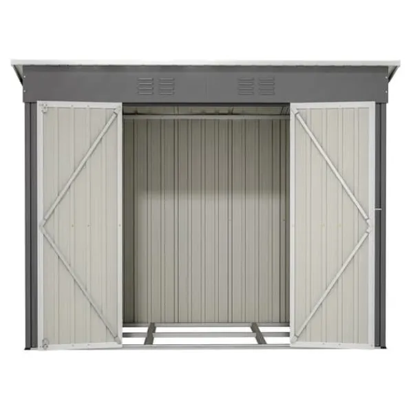 Redskapsbod i metall 8×4 ft (ca 244×122 cm), grå – vädertålig, inkl. metallfundament (utan golv) för trädgård/terrass