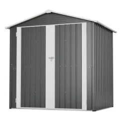 Redskapsbod i metall 142 x 185 cm, grå – låsbar dörr, ventilationshål, inkl. metallbas, vädertålig för trädgårdsredskap Skjul, Garage & Carports