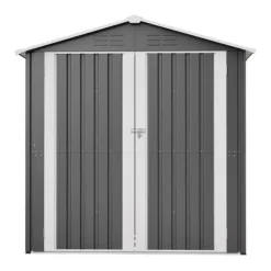 Redskapsbod i metall 142 x 185 cm, grå – låsbar dörr, ventilationshål, inkl. metallbas, vädertålig för trädgårdsredskap Skjul, Garage & Carports