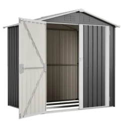 Redskapsbod i metall 142 x 185 cm, grå – låsbar dörr, ventilationshål, inkl. metallbas, vädertålig för trädgårdsredskap Skjul, Garage & Carports