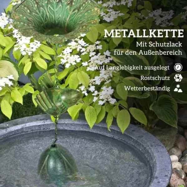 Regnkedja 3-pack, 123 cm, metall med fåglar & klocka, med upphängning, grön