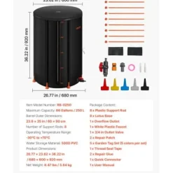 Hot Regntunna, 250 L hopfällbart regnvattenuppsamlingssystem, 60x90 cm, svart, PVC Regntunnor