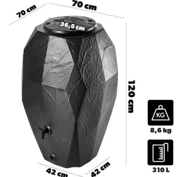 New Regnvattenbehållare, 310 liter kapacitet, frostbeständig plast, 100 cm höjd, 60 cm diameter, effektiv insamling av regnvatten Regntunnor
