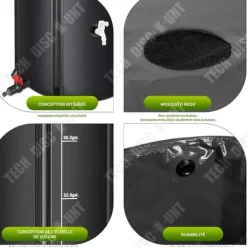 Regnvattenuppsamlingstank - TECH DISCOUNT - 190L - PVC - Rund - Svart