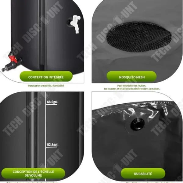 Regnvattenuppsamlingstank - TECH DISCOUNT - 190L - PVC - Rund - Svart