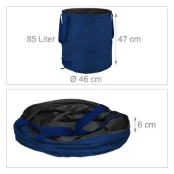 Outlet Relaxdays 3 självstående trädgårdssäckar, 85 l, pop-up system, 3 handtag vardera, UV-resistenta, vattentäta, blå Trädgårdskorgar