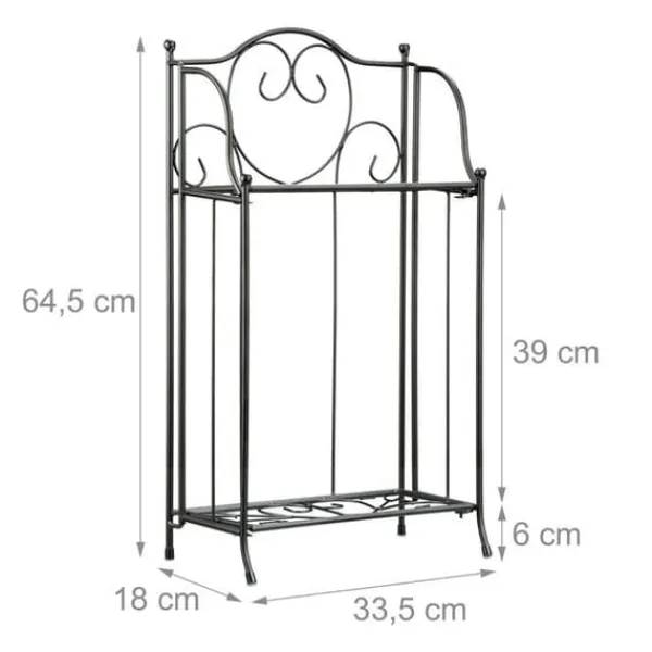 Relaxdays Blomsterhylla i metall 2 plan utomhus växtstöd balkong terrass trädgård HxBxD: 64,5 x 33,5 x 18 cm, svart