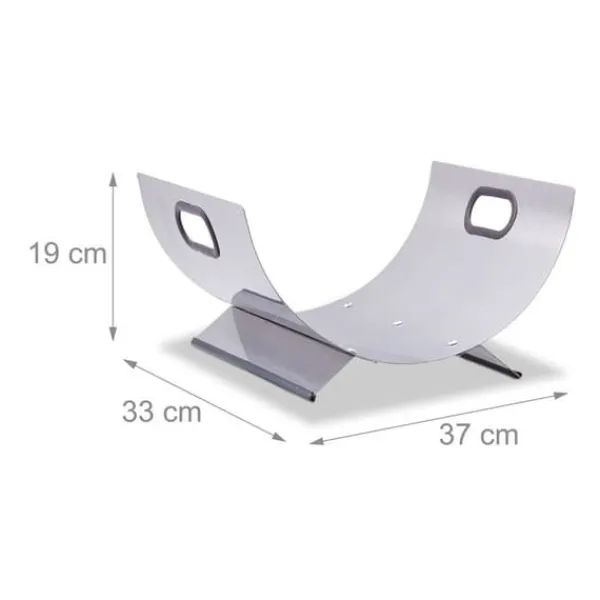 Discount Relaxdays Eldstadshållare tidningsställ i rostfritt stål modernt trästöd i metall HxBxD: 19 x 37 x 33 cm, silver Tillbehör Till Vedeldade Kaminer & Öppna Spisar